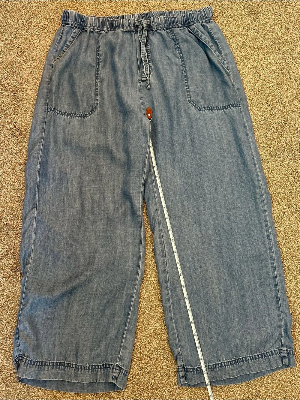 Splendid Pants Wide Leg Blue Chambray Lyocell Drawstring Elastic Waist Pockets